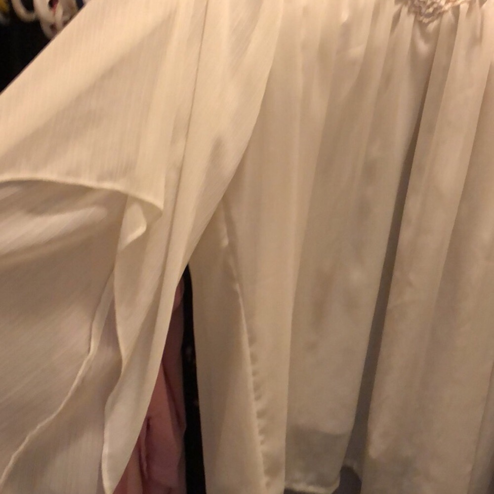 Rose and olive flowy white dress shirt